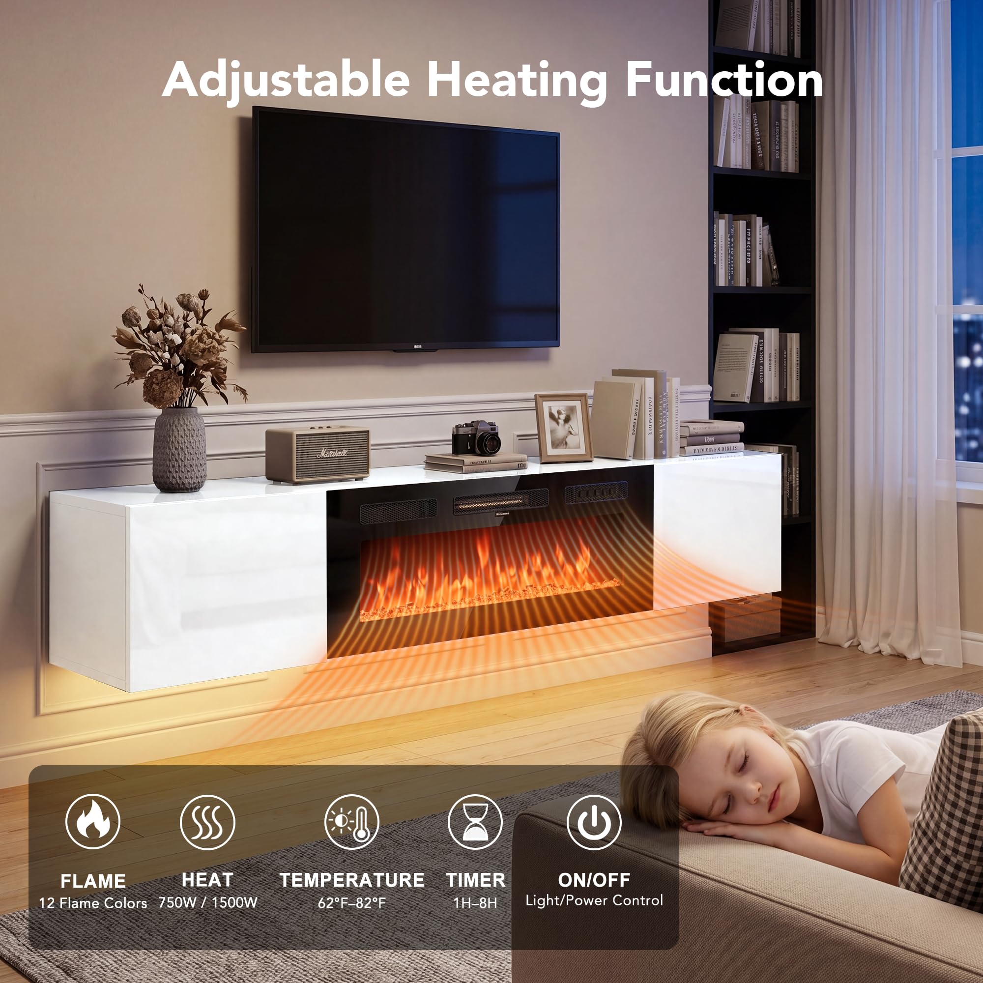 Best Floating Fireplace TV Stand Picks for 2026 2 OneBlis 70' Floating TV Stand, Wall-Mounted Entertainment Center with 36' Electr — product photo