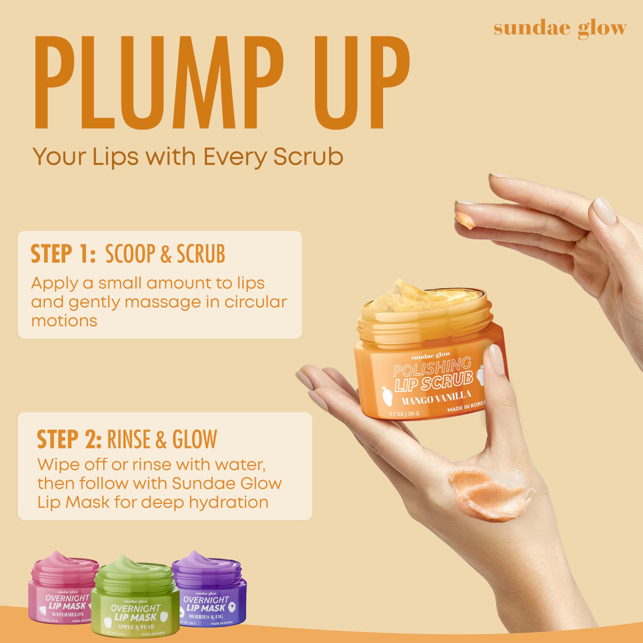 Sundae Glow Exfoliante labial Mango Vanilla – Dermatológicamente probado, antienvejecimiento, cuidado de la piel coreano, exfoliación profunda e hidratación – Labios suaves, regordetes – Belleza 6