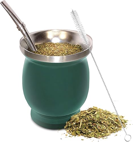 Vista 9 de Norte - Kit de taza de yerba mate, juego de taza de té mate tradicional de 8 onzas, incluye 2 bombillas (popote de yerba mate) y cepillo