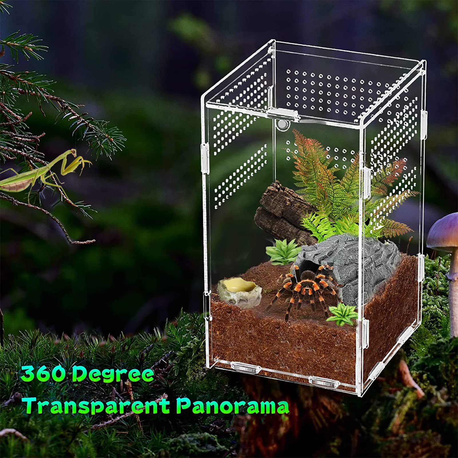 Boîte d'alimentation D'insectes,(12*12*20cm)Boîte d'alimentation en Acrylique avec Trous d'air, Habitat de Reptile, Boîte D'élevage De Reptiles pour lézard, araignée, grenouille cornue, coléoptère.
