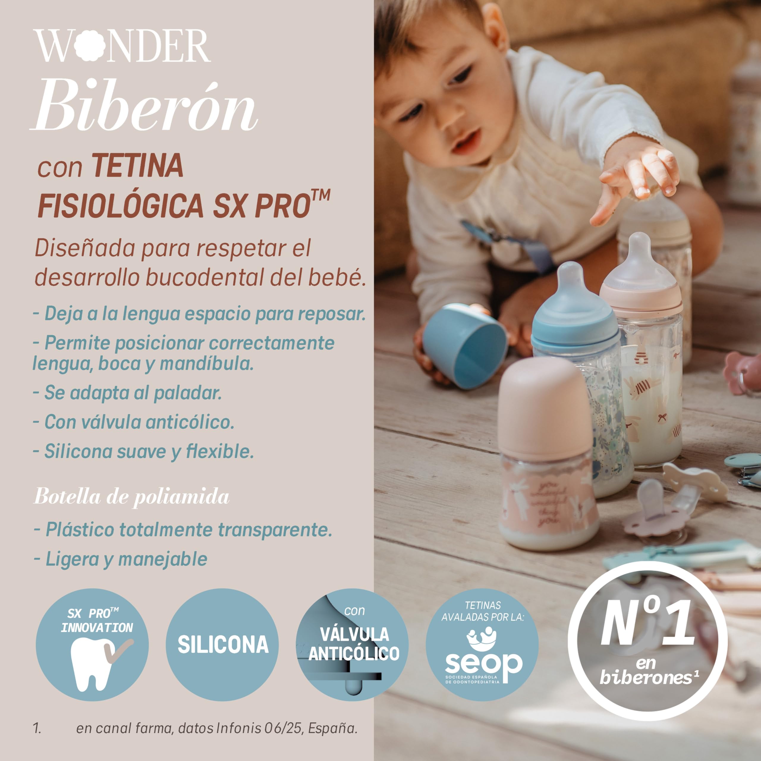 Suavinex, Biberón 360 ml, con Tetina Fisiológica SX Pro de Silicona, con válvula Anticólico, de Flujo Denso (L), para Líquidos Densos, Apto Papillas Líquidas. Bebés +6 Meses. Wonder, Flores, Rosa - 5