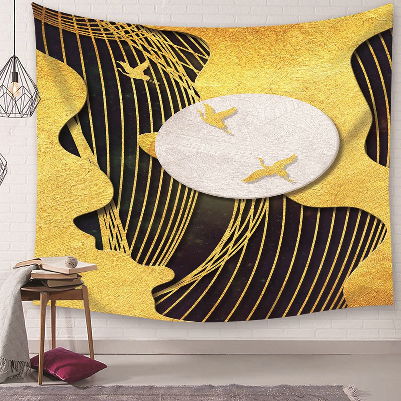 Tapiz decorativo de pared de poliéster con diseño abstracto de luna y animales salvajes, 350 x 256 cm