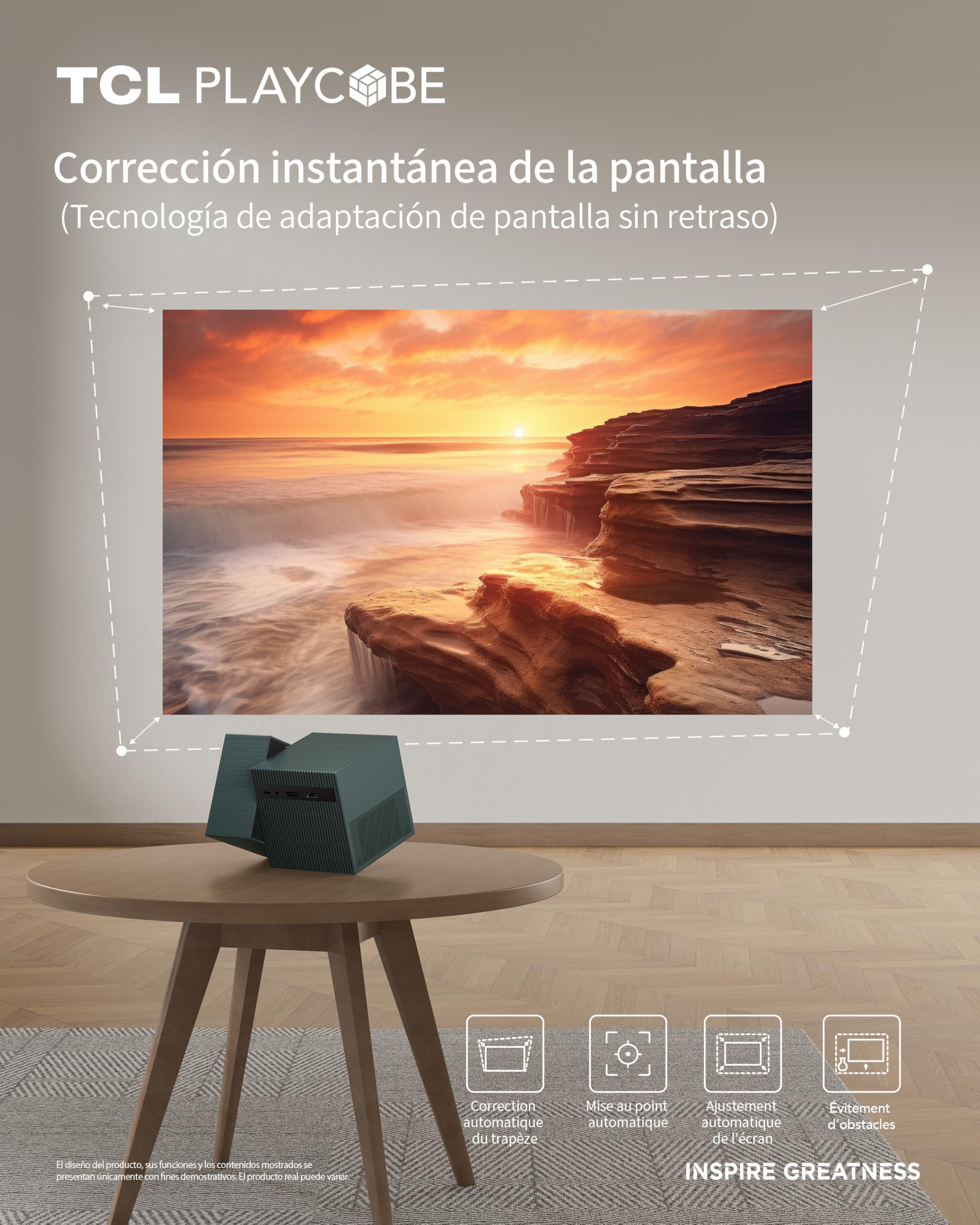 TCL PlayCube 4K DLP Proyector con Batería- [GoogleTV/Netflix Intégrées] Mini Proyector Portátil, 750 Lúmenes ISO, WiFi, Bluetooth, AutoFocus, Keystone, Ajustable para Cine en Casa, Exteriores, Juegos