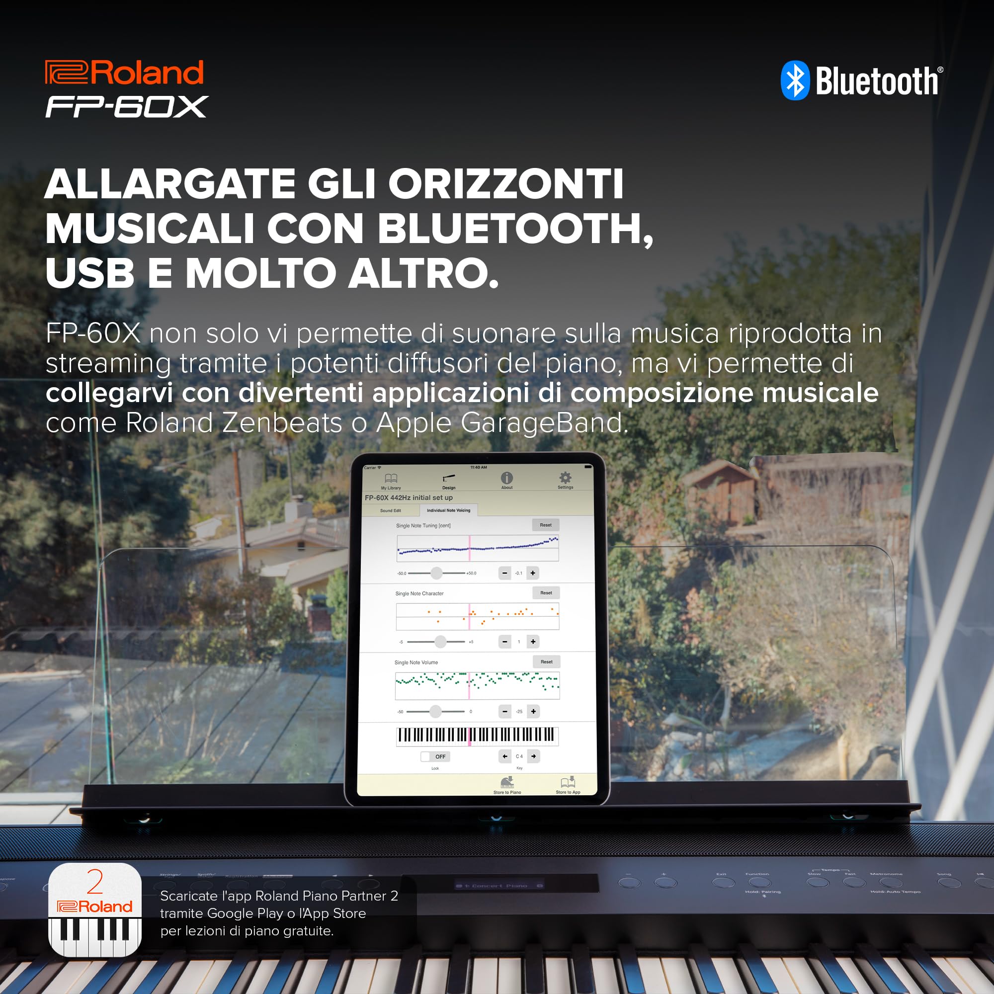 Roland FP-60X | Piano Digitale a 88-Note con Prestazioni Pro | Potente Amplificatore e Sistema di Diffusori Stereo Dedicato Incorporati | Personalizzazione del Suono Integrata | Nero