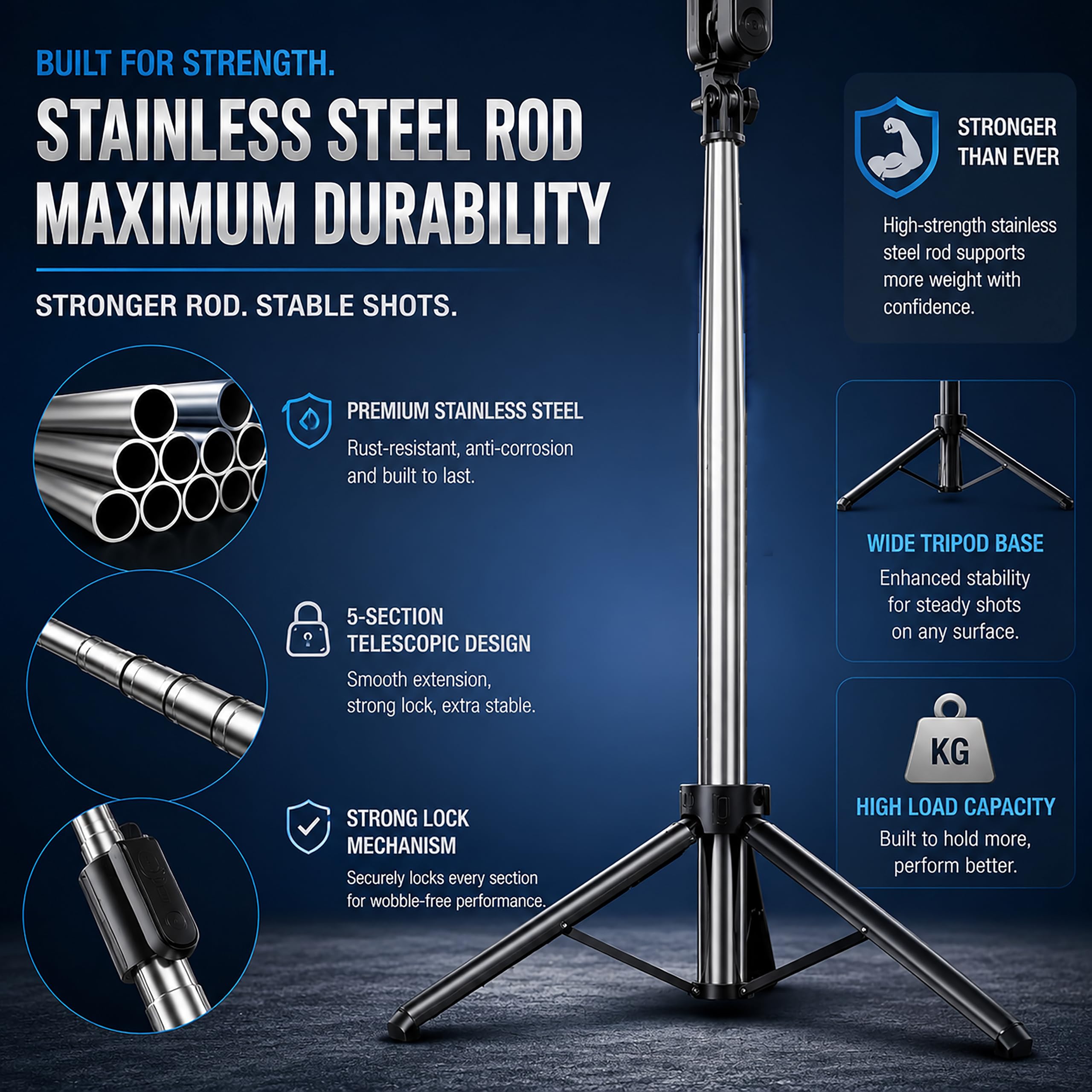 CIRYCASE® Phone Tripod, Flexible Tabletop & Travel Tripods with Wireless Remote, 360° Rotating Portable (Selfie Tripod Handle Grip with Light) — Amazon image 9