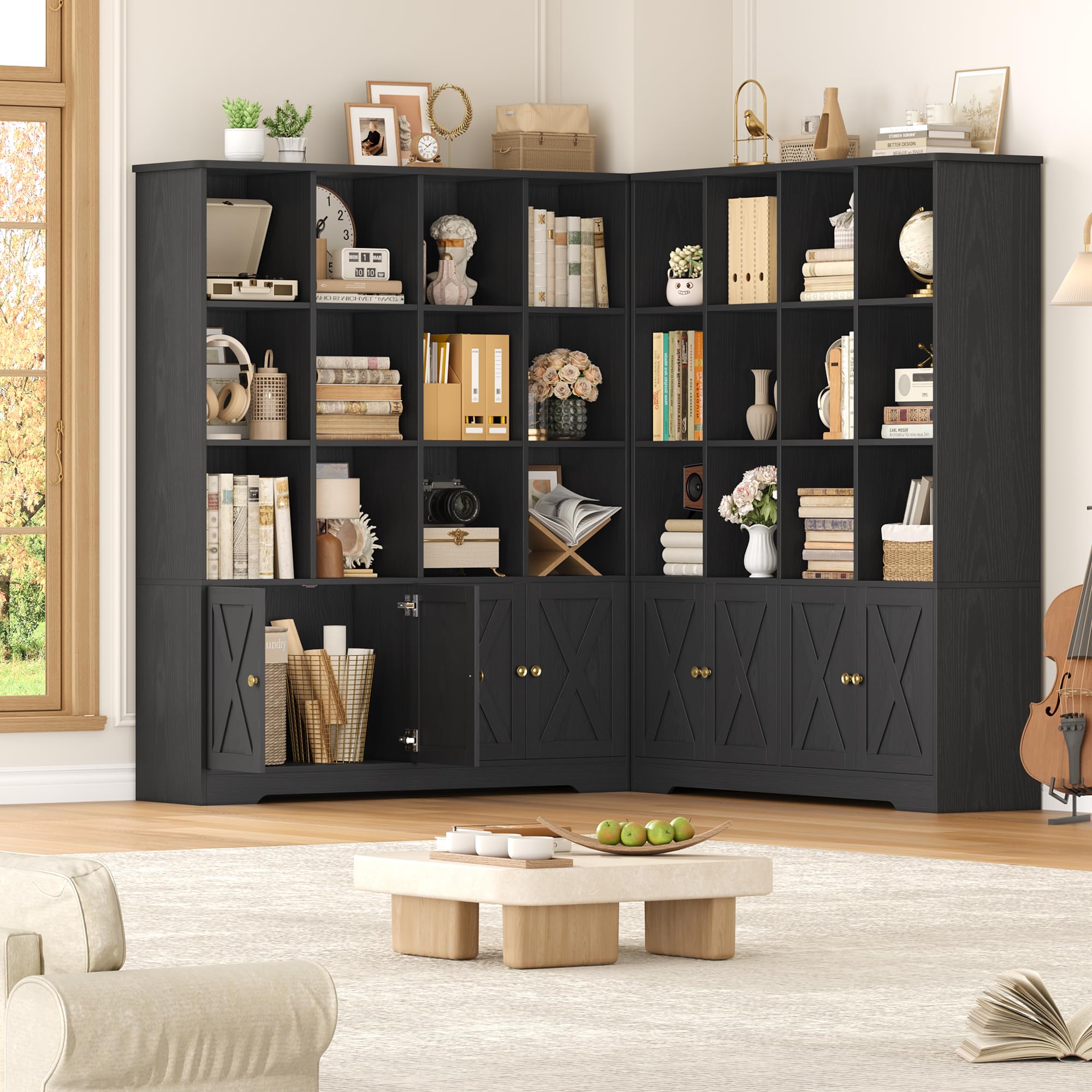 Boekenkast met deuren 204x37x75 cm hout gerookt eikenkleurig