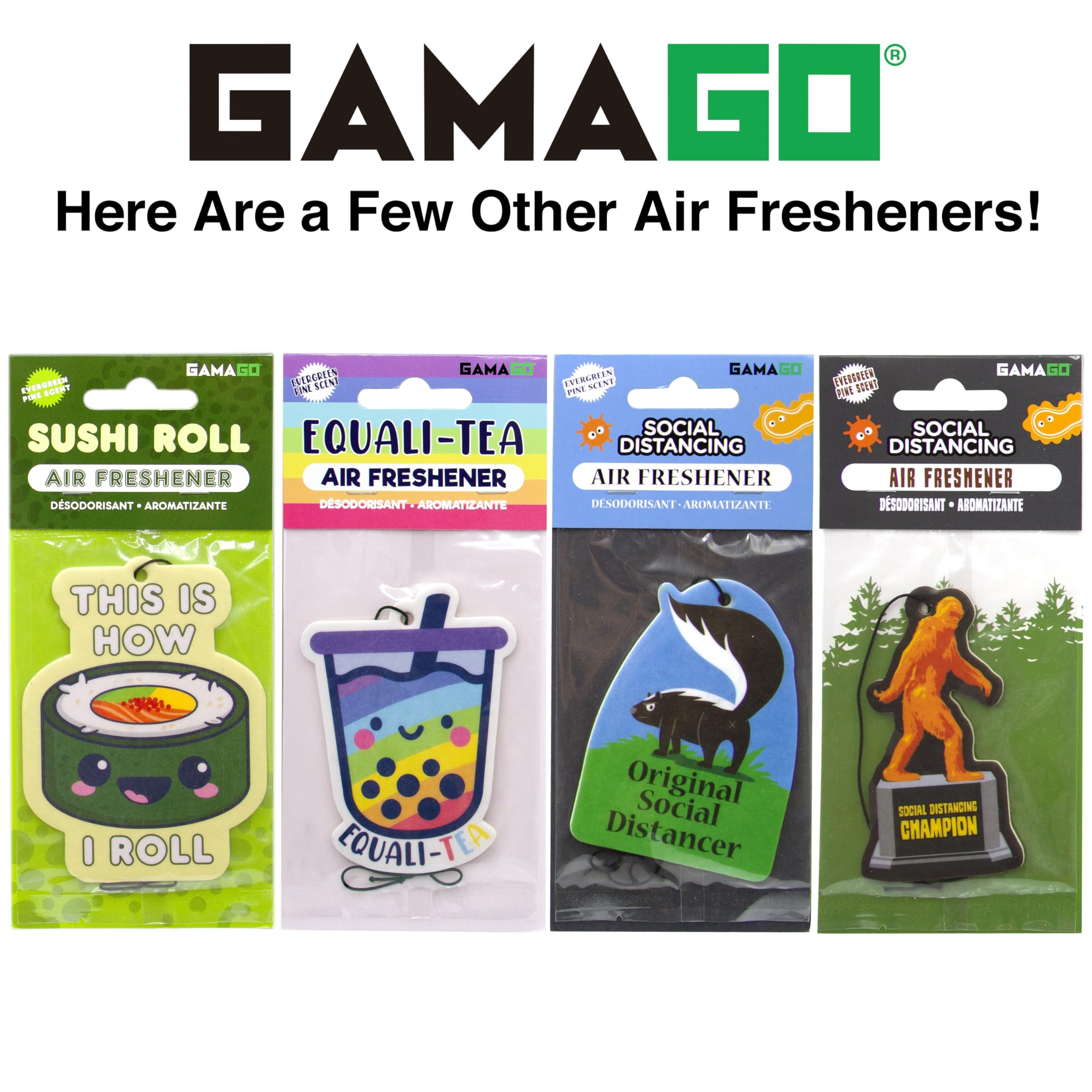 GAMAGO Equali-Tea - Ambientador para coche, aroma a pino perenne - Larga duración y elimina olores - Regalo divertido para automóviles, armarios y hogares