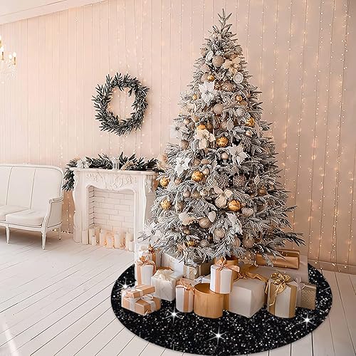 Miniatura 2 de MODFUNS Falda de árbol de Navidad, falda de árbol de Halloween con lentejuelas negras, falda de árbol de terciopelo de 36 pulgadas, cubierta de