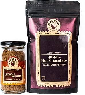 Pack of 2 Cozy Caramel Combo | Flavoured Caramel Coffee Powder (50g) & Hot Chocolate Powder (220g) | Coffee Powder In Fresh & Hot Chocolate Blend | Ideal For Hot & Cold Drinks| Ideal Gift Set