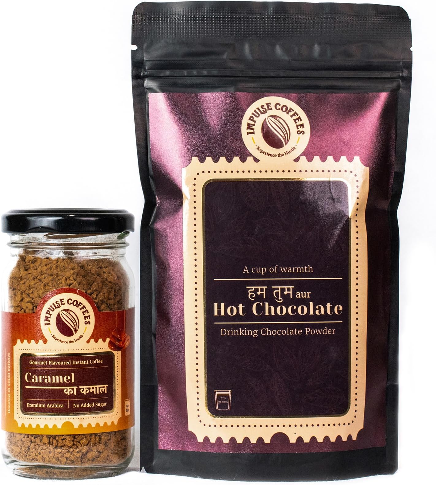 - Pack of 2 Cozy Caramel Combo | Flavoured Caramel Coffee Powder (50g) & Hot Chocolate Powder (220g) | Coffee Powder In Fresh & Hot Chocolate Blend | Ideal For Hot & Cold Drinks| Ideal Gift Set