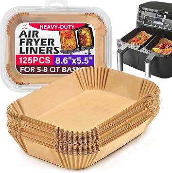 Rectangular Air Fryer Liners, 125 Count Disposable Parchment Paper Liners, 8.6 x 5.5 Inch, Non-Stick & Oil-Resistant, Fits Ninja DZ071