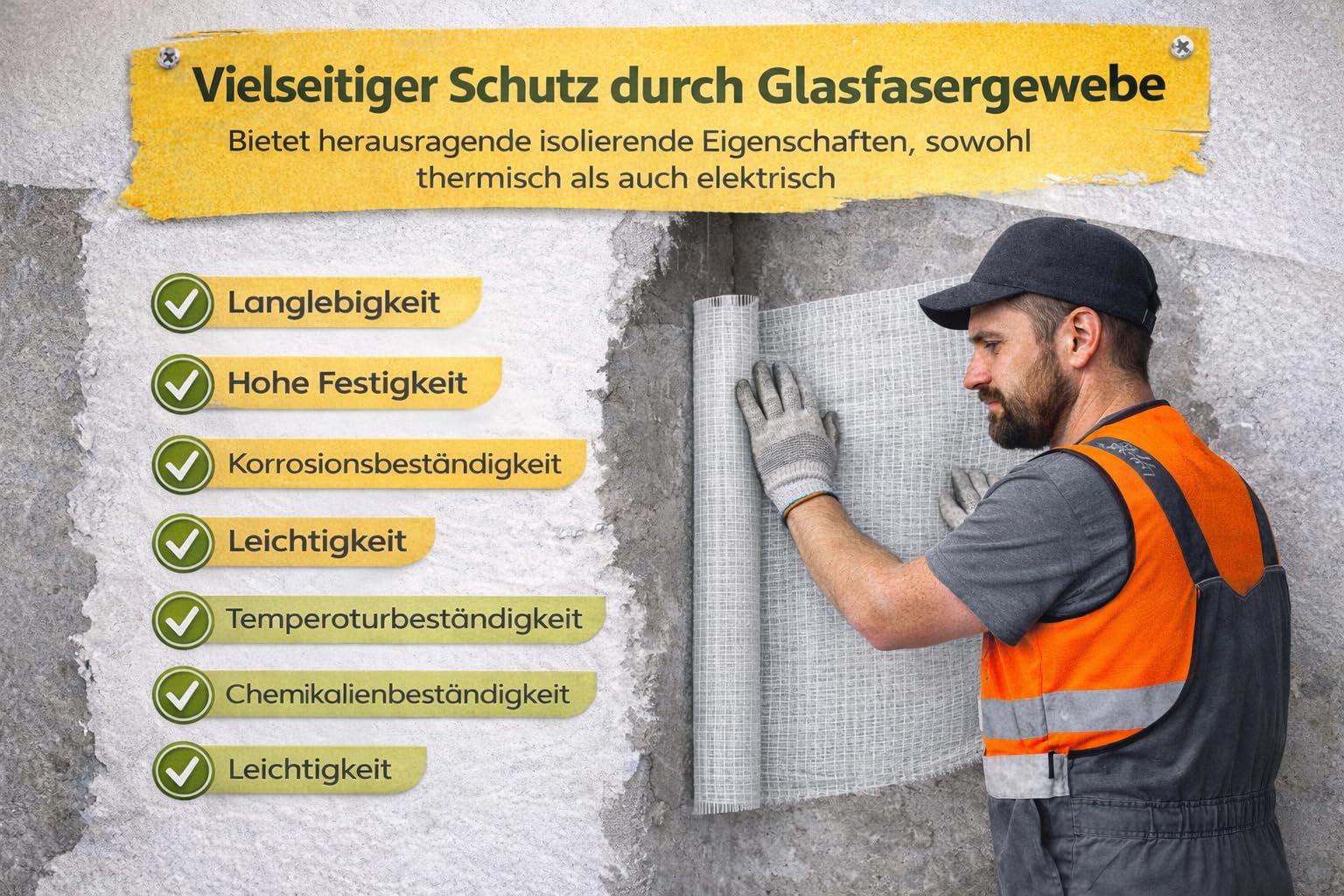 Armierungsgewebe 165 g/m² 1 x 50 m mit 4 x 4 mm Maschenweite – reißfestes Glasfasergewebe für Putz, WDVS und Fassade – alkaliresistent – innen und außen