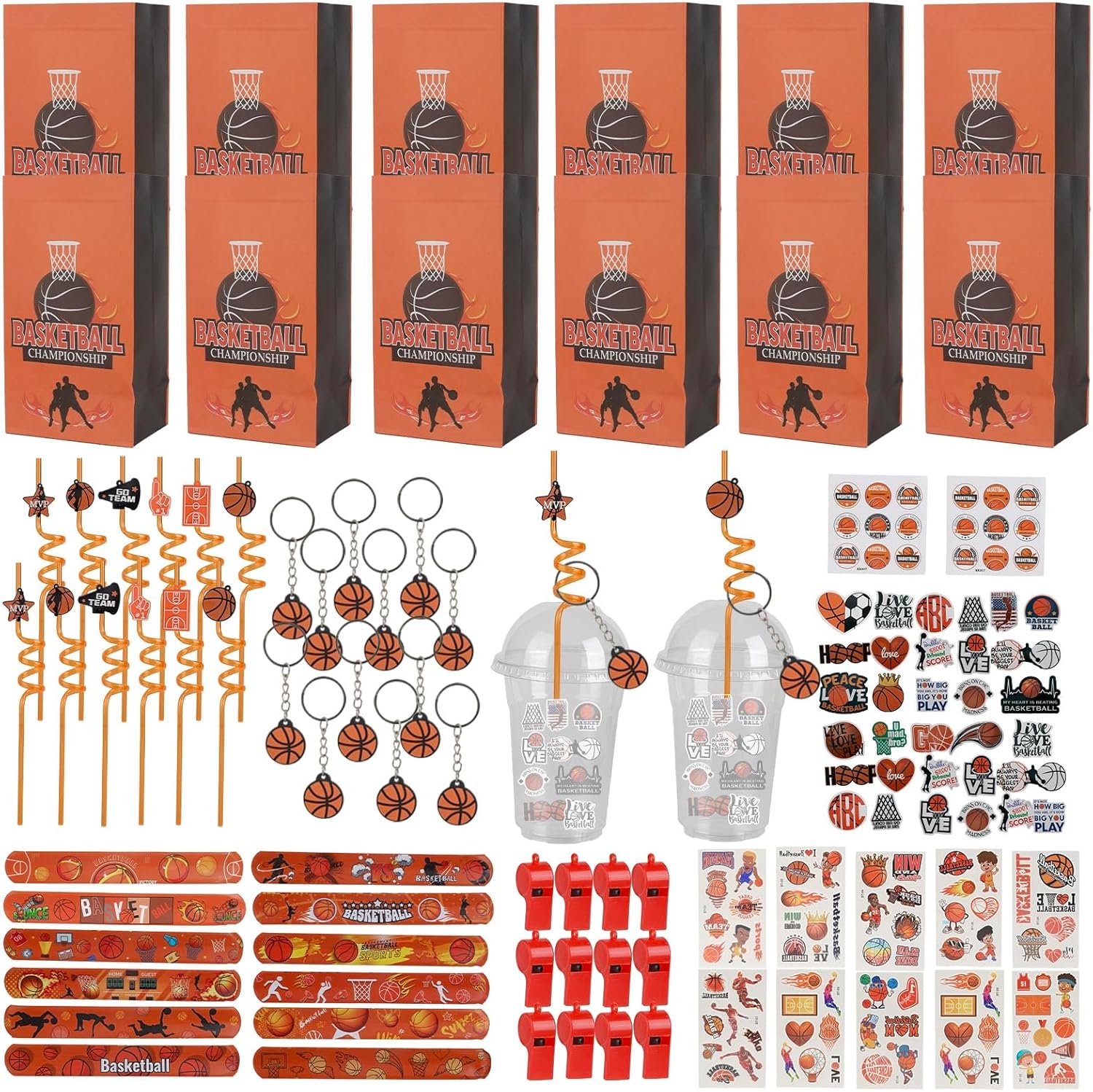 162 PCS Basketball Party Favors, Children 's Birthday Supplies, Team Gifts, Suitable Basketball party favors for 12, Basketball-Themed Decorations (Basketball)