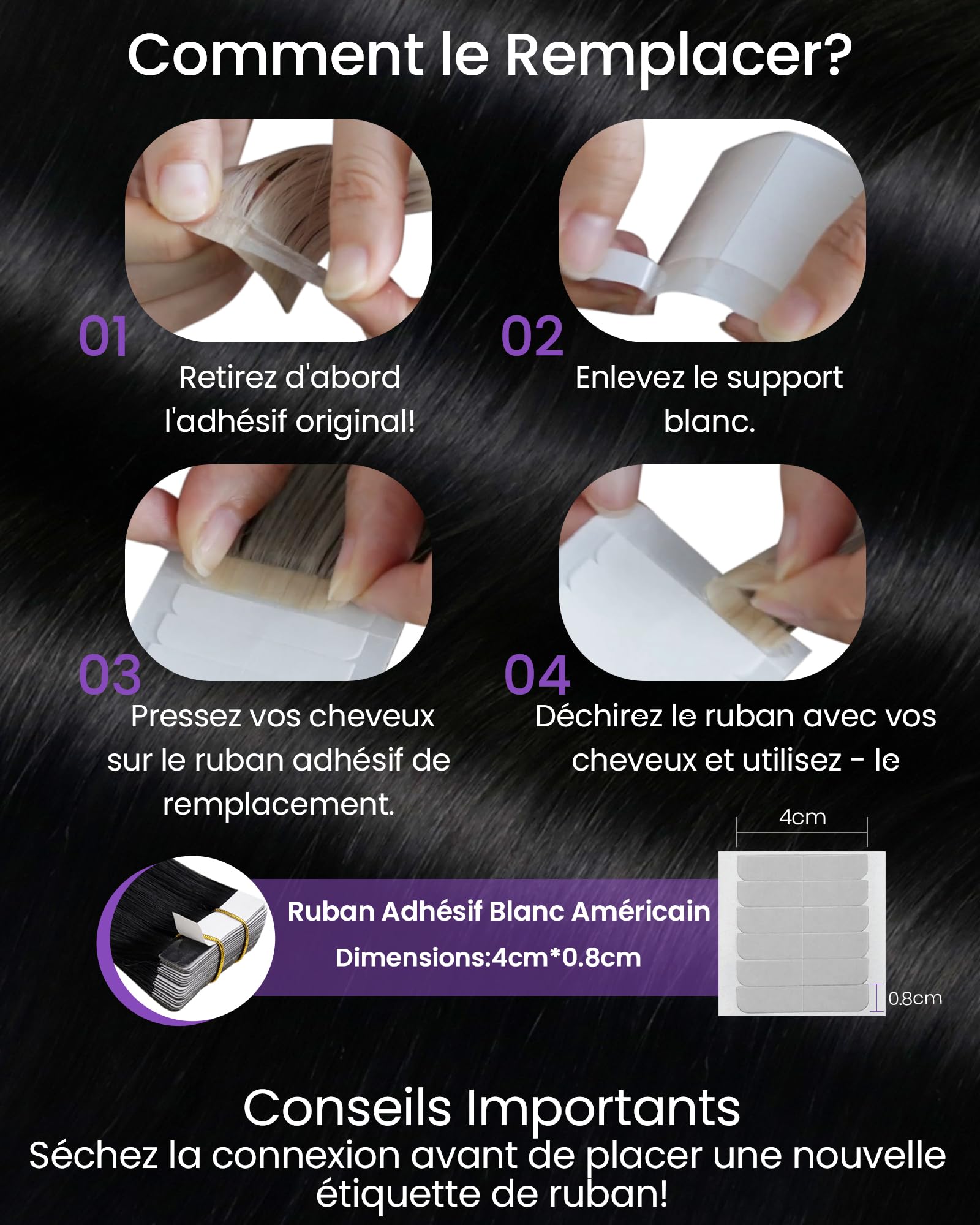LaaVoo Extension Cheveux Naturel Adhesive Noir Profond 20pcs 55cm Humain Cheveux Extension Adhesif 50g Lisse #1