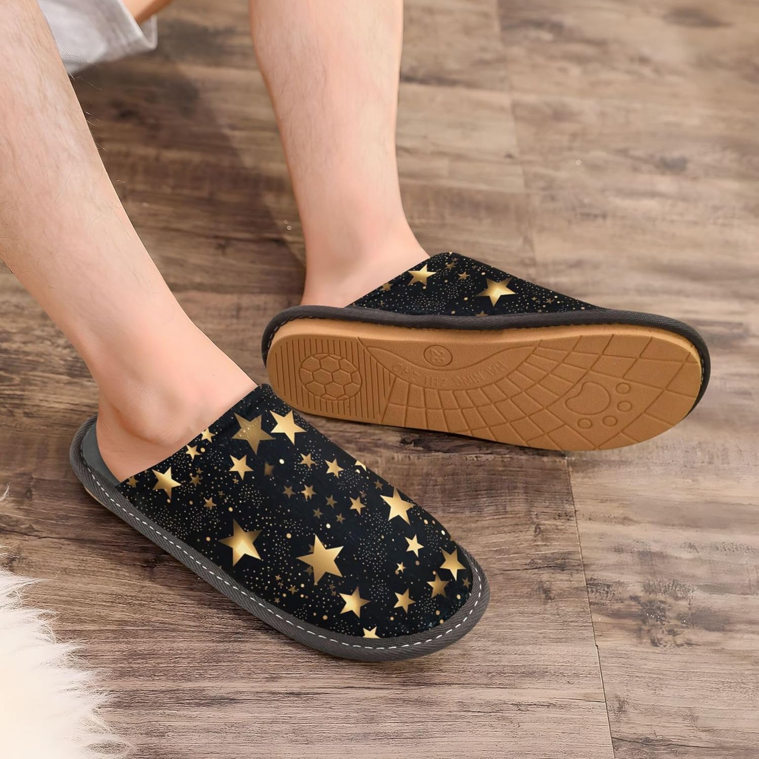 Glitter Texture Star House Slippers – Cozy Fuzzy Slippers for Guests, Washable & Disposable, Perfect for Shoeless Home, Spa & Hotel Use A110999