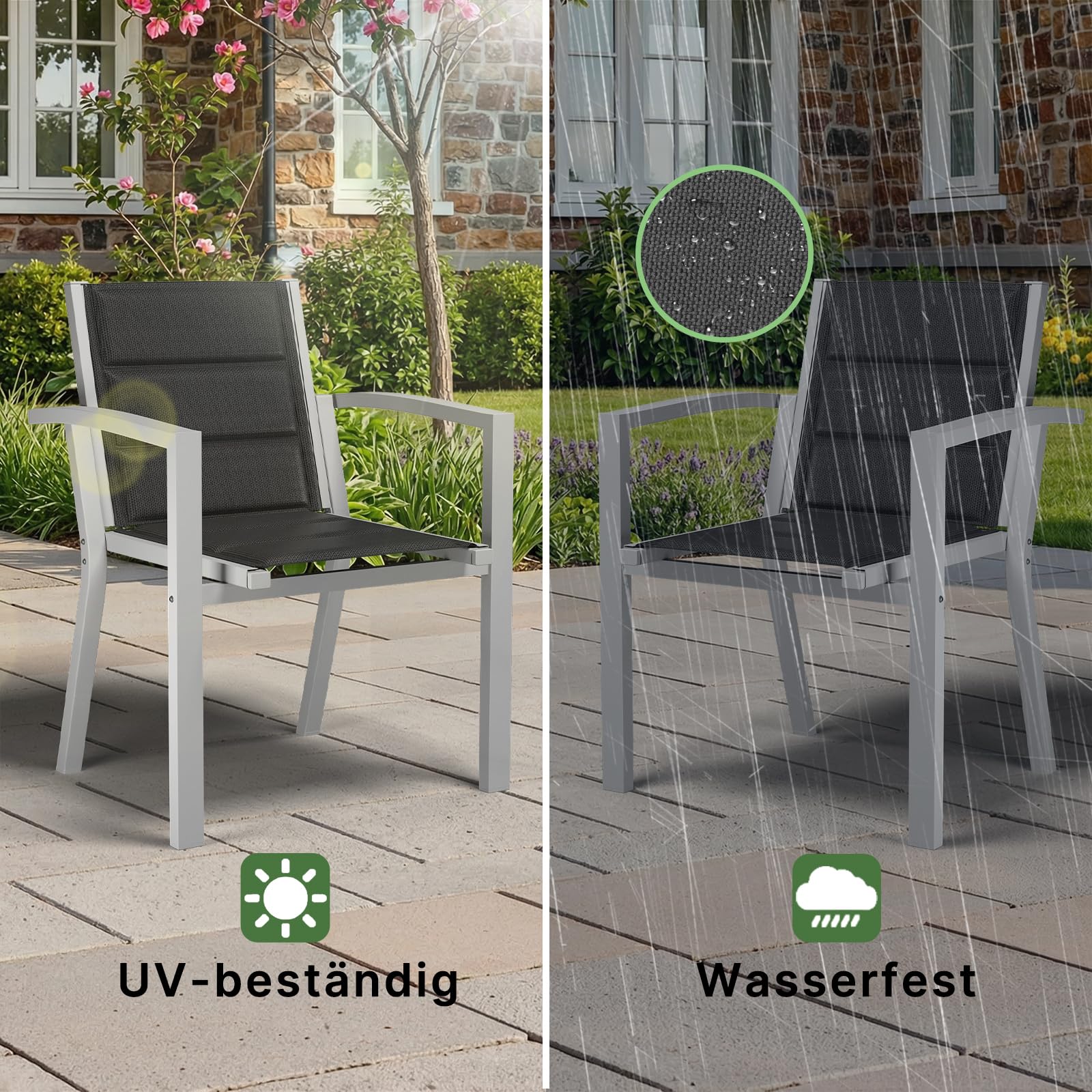 TRIUMPHKEY Sedie da Giardino Impilabili, Set di 2 Sedie da Esterno in Alluminio, Poltrona da Giardino, Sedie per Tavolo da Giardino, Sedie da Patio Resistenti alle Intemperie, Grigio Chiaro