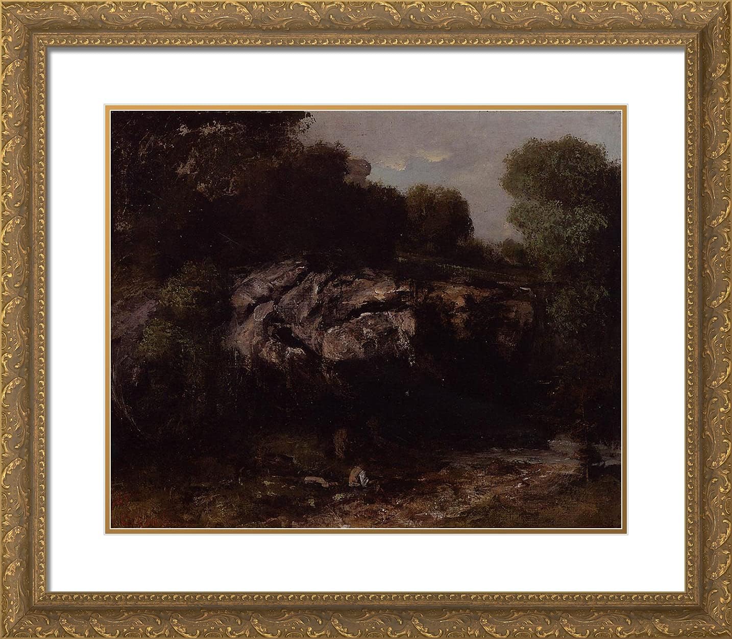 ArtDirect Courbet, Gustave 23x20 Gold Ornate Framed Art Print with Double Matting Titled: Rocky Landscape l