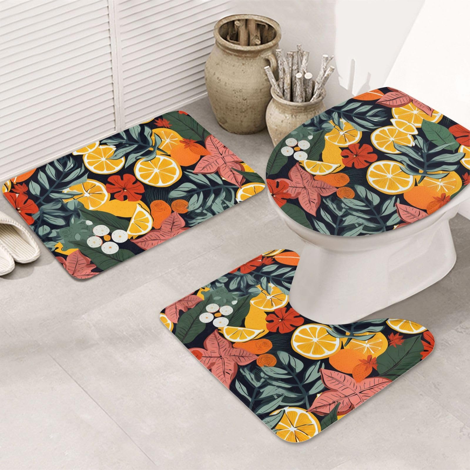 Tapis de salle de bain super doux lot de 3 pièces confort premium motifs tropicaux