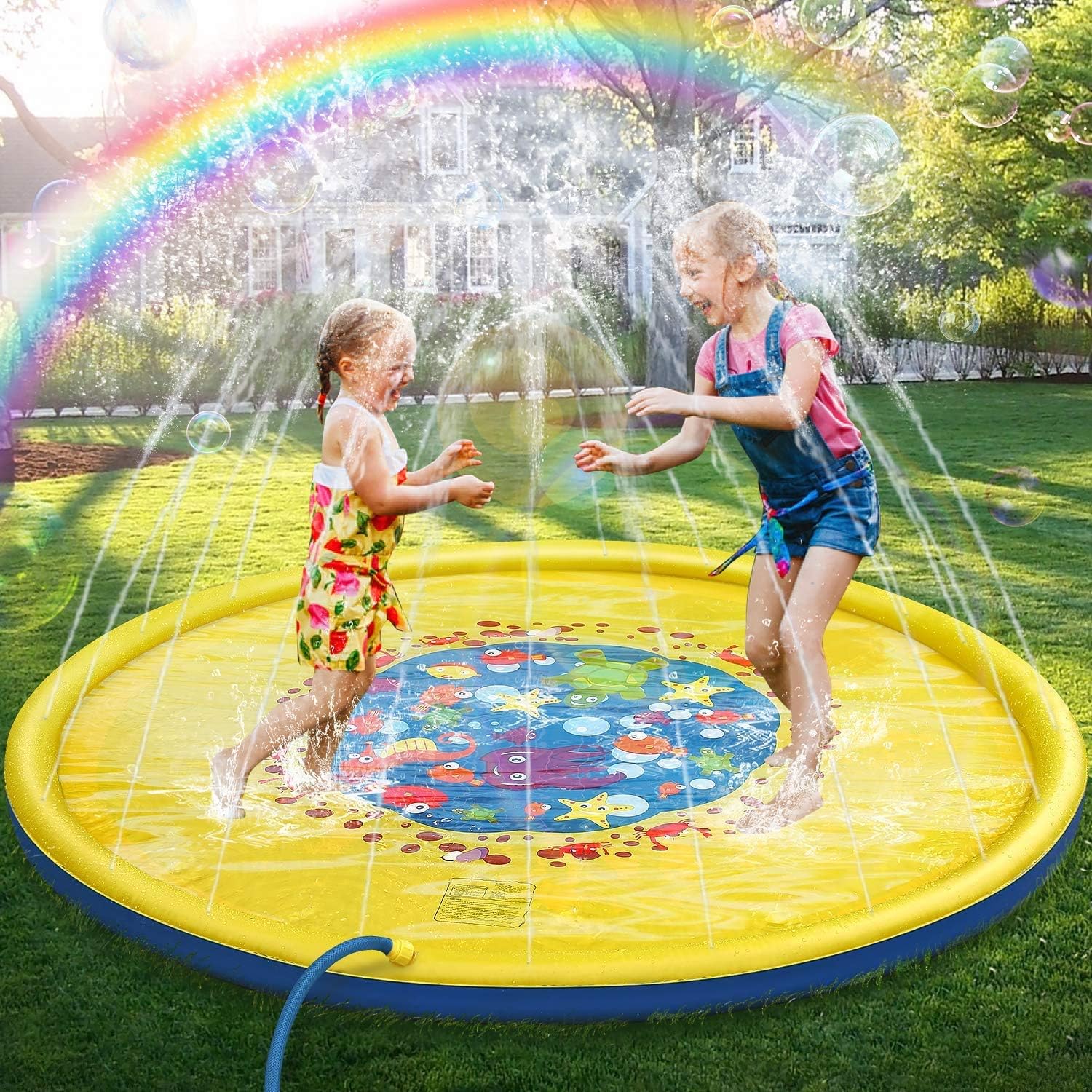 68 Inches Sprinkle And Splash Water Play Mat,Durable Portable Inflatable Sprinkler Pad Sprinkle Wading Pool,Summer Essential Spray Toys For Kids And Outdoor Garden Family Activities,0.25mm Thick