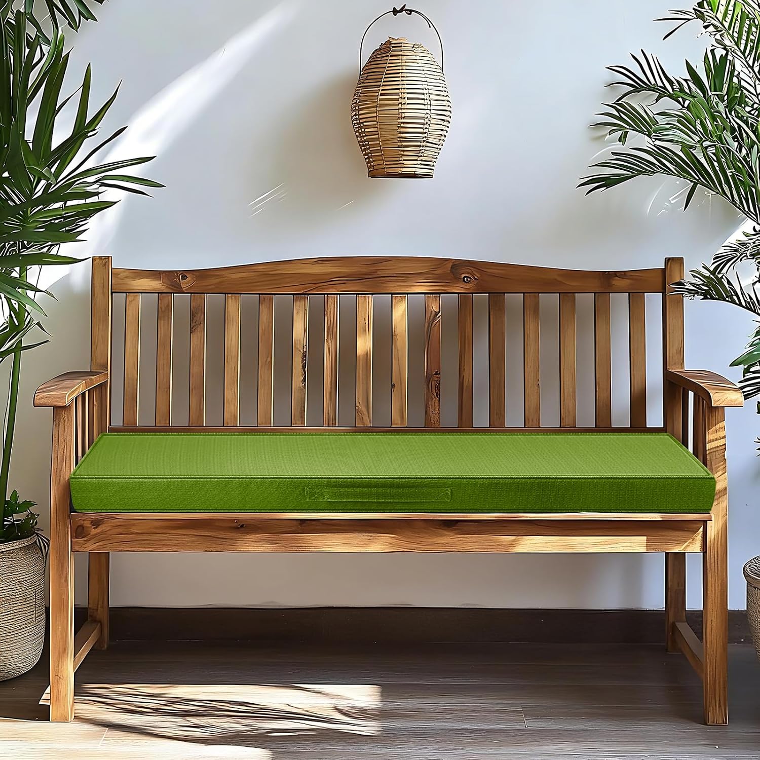 Outdoor Bench Cushion 54 x 18 inch Water-Resistant Patio Furniture Cushions for Garden Swing Porch Sofa Settee Pads with Handle and Adjustable Straps, Grass Green