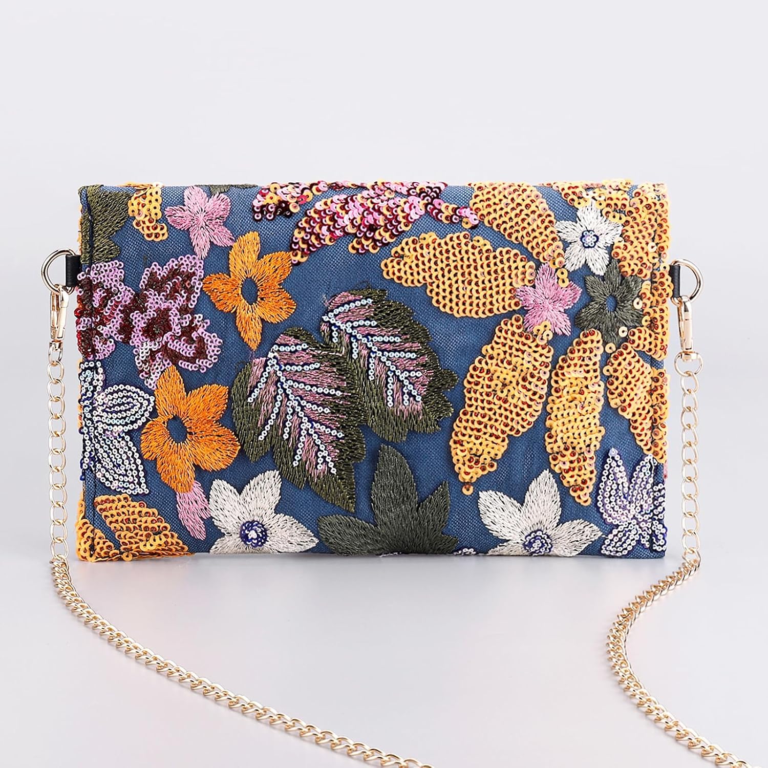 Clutch Purses for Women, Envelope Package, Sequin Embroidered Flowers Cowboys Bag, Bohemian Handmade Handbags