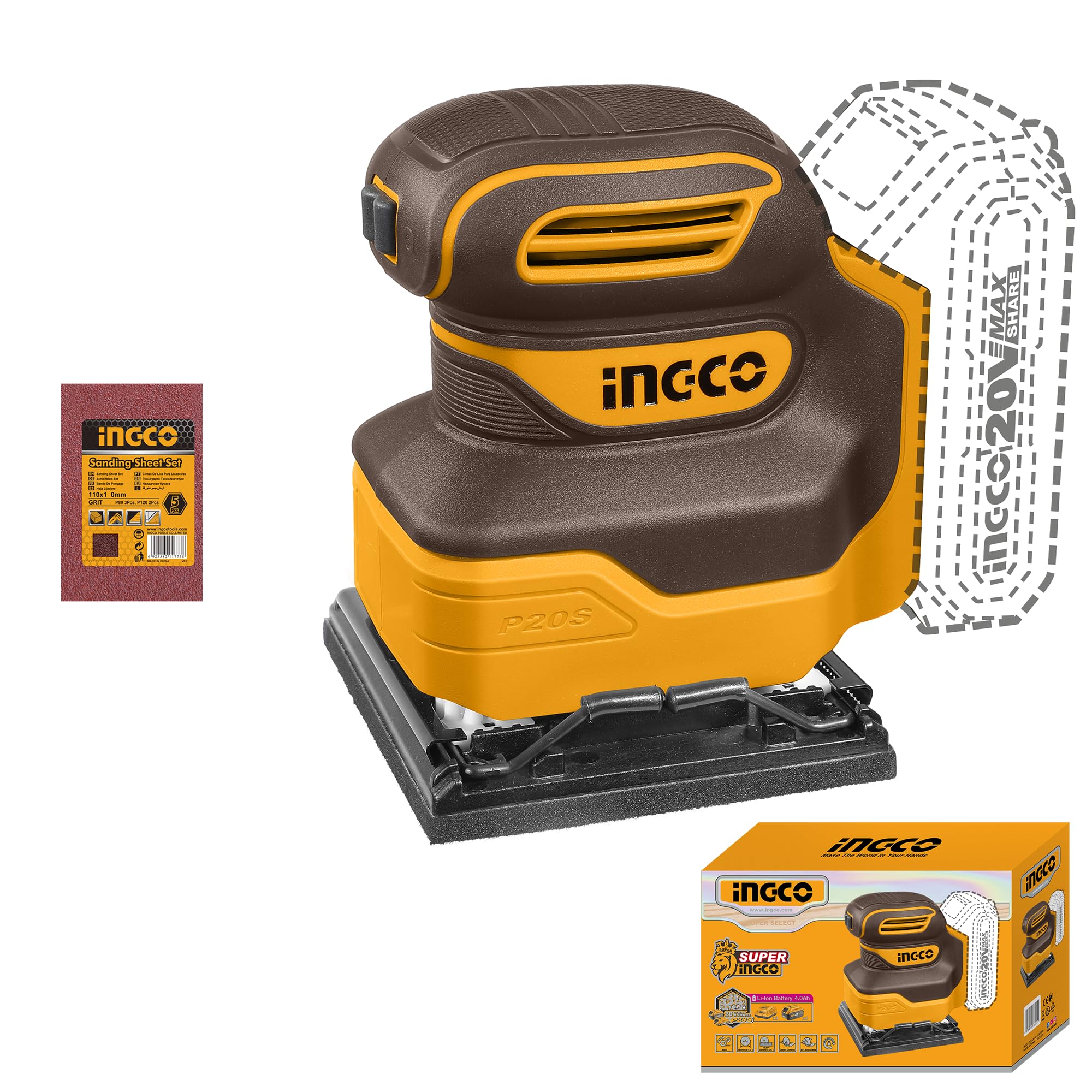 INGCO Cordless Sheet Sander, 1/4 Sheet Sander (Body Only) 20V Quarter Sheet Palm Sander 12000RPM Electric Orbital Sander (B0D8436VSY) Amazon Price History, Amazon Price Tracker
