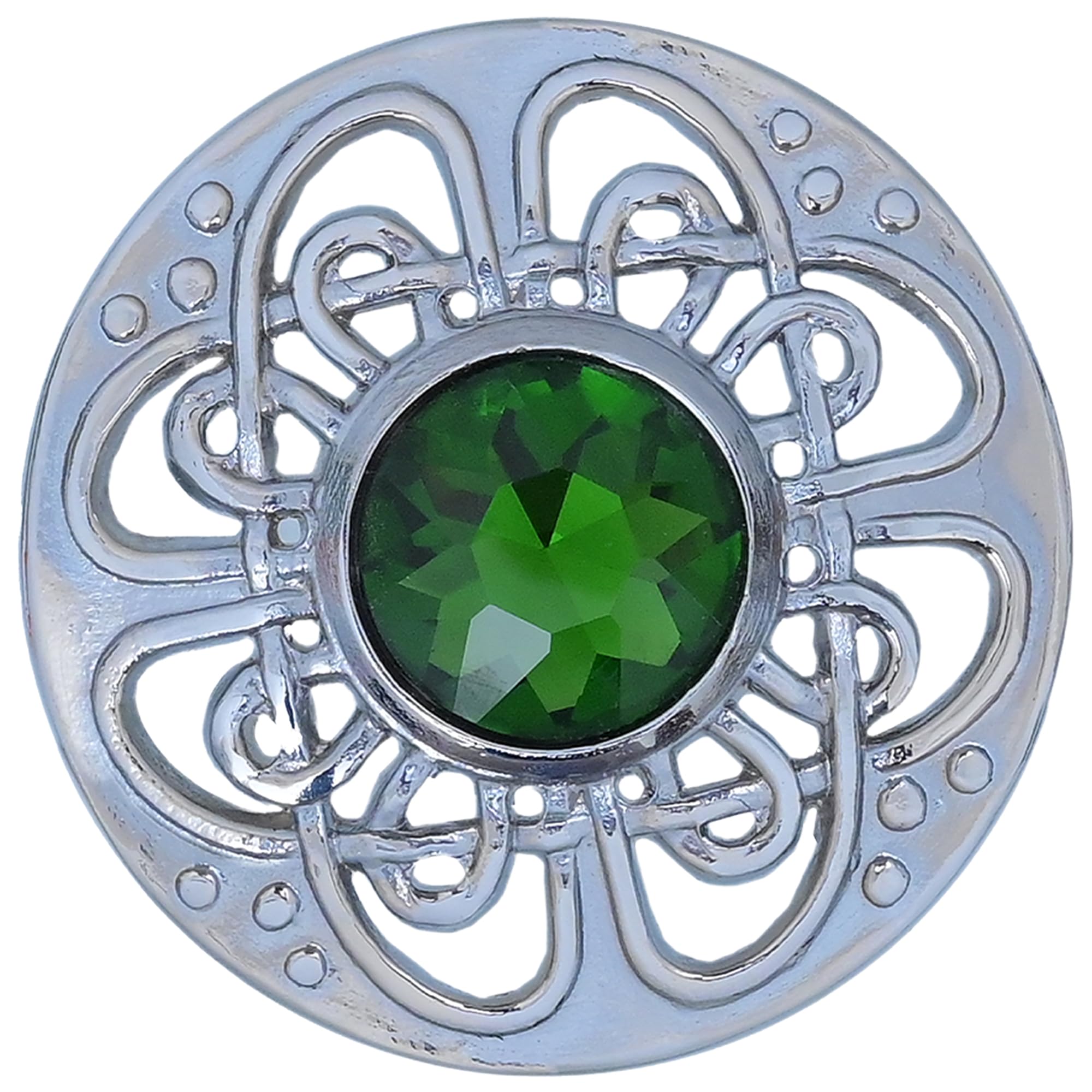 Elegant Culloden Plaid Brooch – Scottish Kilt Fly Plaid Brooch Intricate Celtic Knot in Pewter with Gemstone 3-Inch Diameter – Ideal for Scottish Kilts &amp; Formal Wear