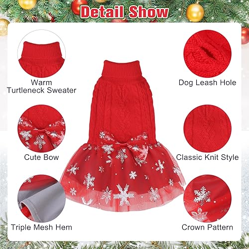 Miniatura 3 de BEAUTYZOO Vestido de suéter de Navidad para perros pequeños con corbata de moño para perros pequeños y medianos, tejido de punto trenzado, suéter de