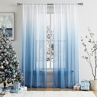 12 Blue Living Room Curtain Ideas for Fresh Calm Inviting Style 94 Ombre Sheer Curtains Blue for Living Room Christmas Decor Crinkle Gradie...