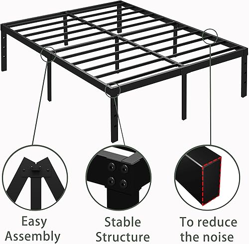 Miniatura 6 de Base de cama tamaño King, no necesita somier, base de cama antideslizante de 14 pulgadas con almacenamiento, soporte de listones de acero