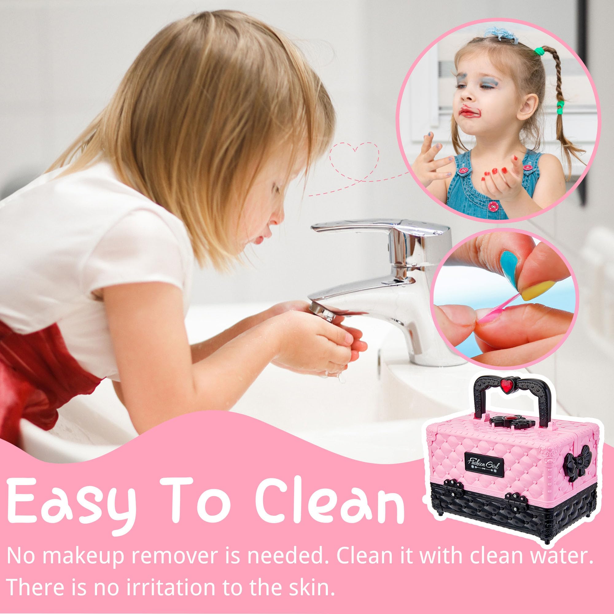 Lubibi Juego de Maquillaje Lavable para niños con Caja de Maquillaje, Kit de cosméticos Reales de Seguridad Probada para niños, Juguete de Regalo de cumpleaños y Navidad para niñas de 4-8