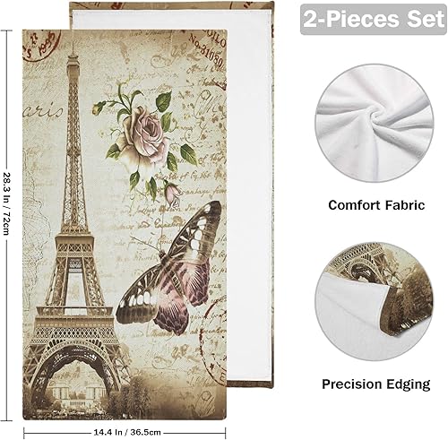 Miniatura 9 de Juego de 2 toallas de mano para baño, acuarela, rosa, naranja, melocotón, suaves, absorbentes, hojas verdes, toallas de cocina, toallas decorativas