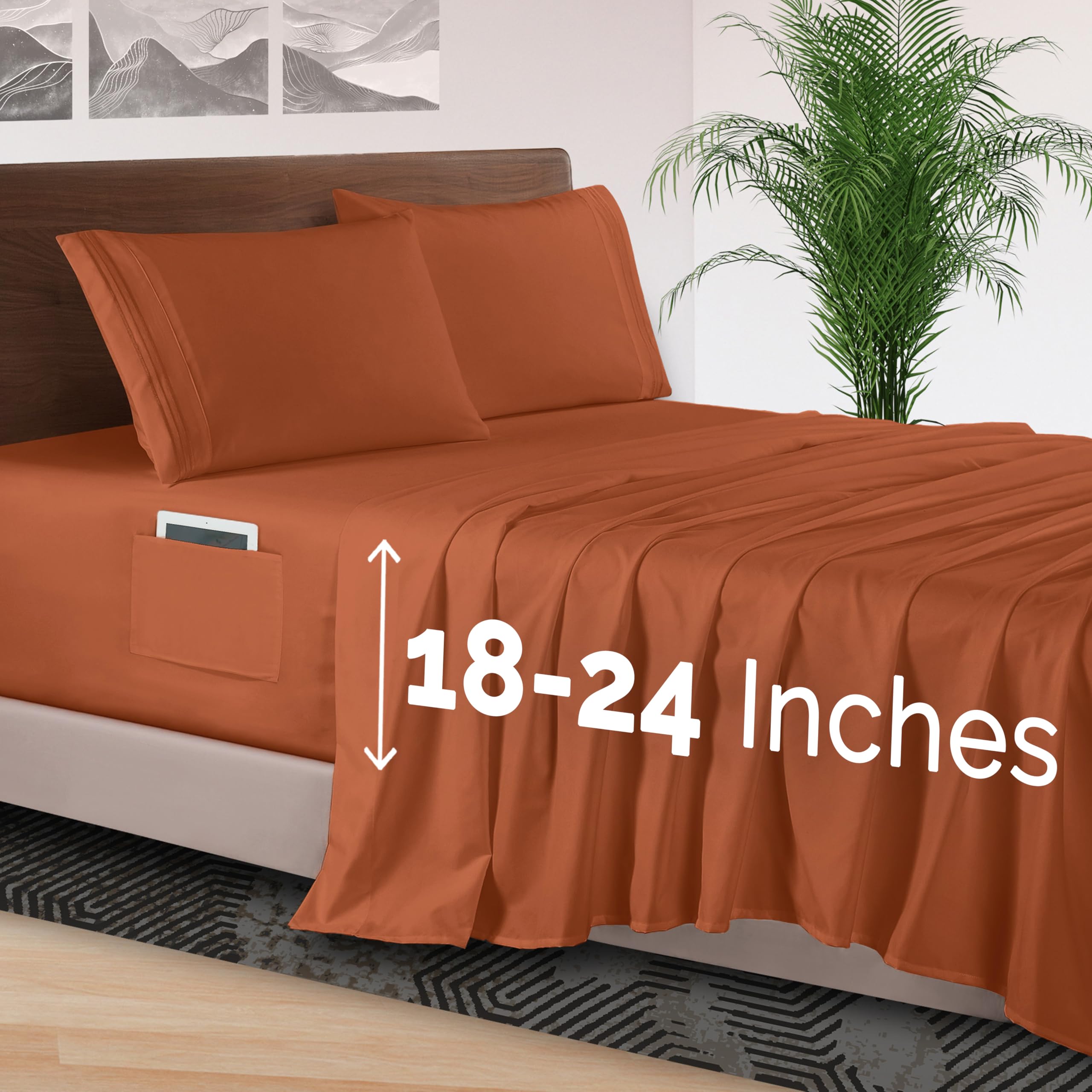1200 Thread Count Bedding Linenwalas 100% Supima Cotton - 3PC Deep Pocket 1200 TC No Flat Sheet King Sheet Set