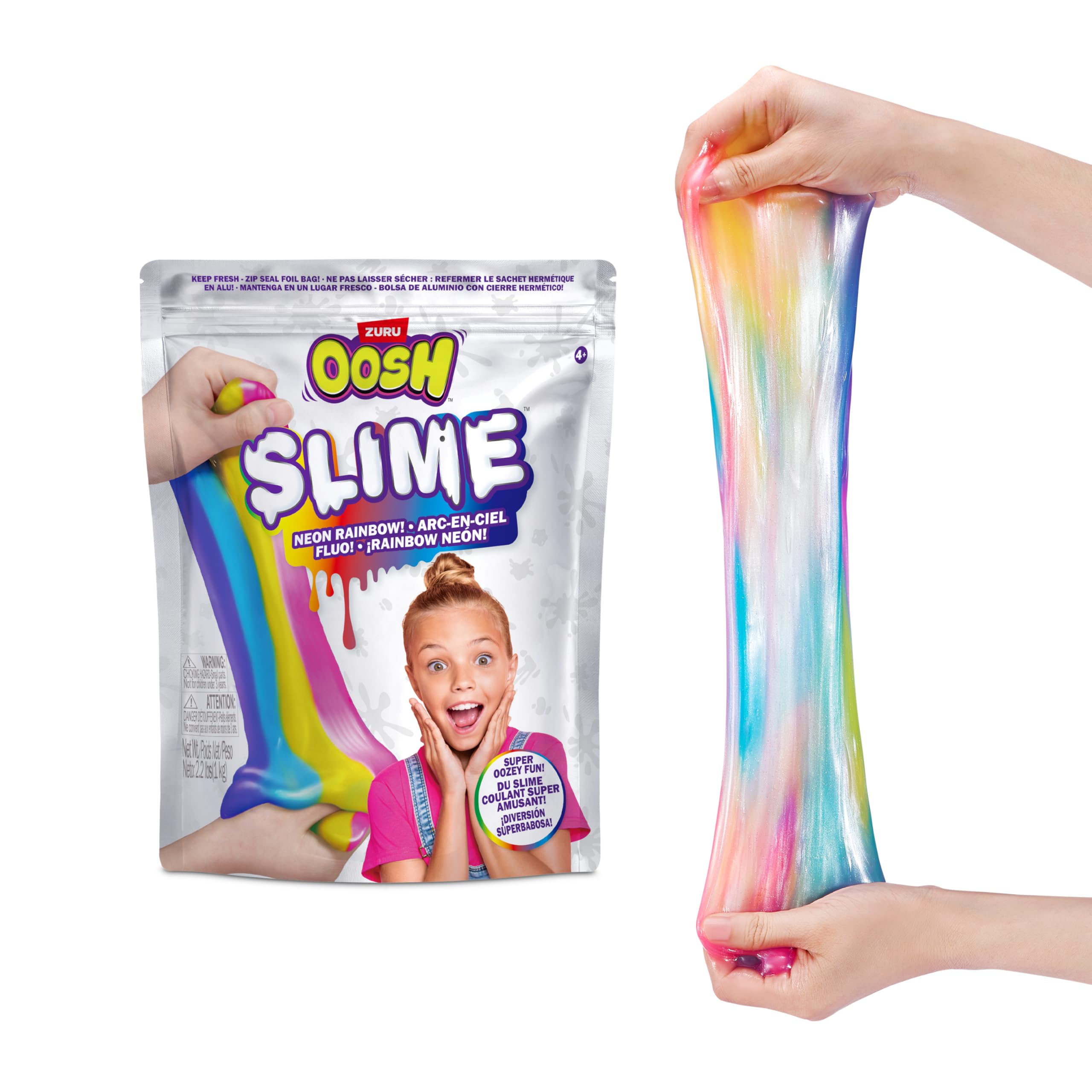 Oosh Slime Large Foilbag 800g (Rainbow) by ZURU, Gooey Slime and Epic Stretchy Slime for Girls and for Kids