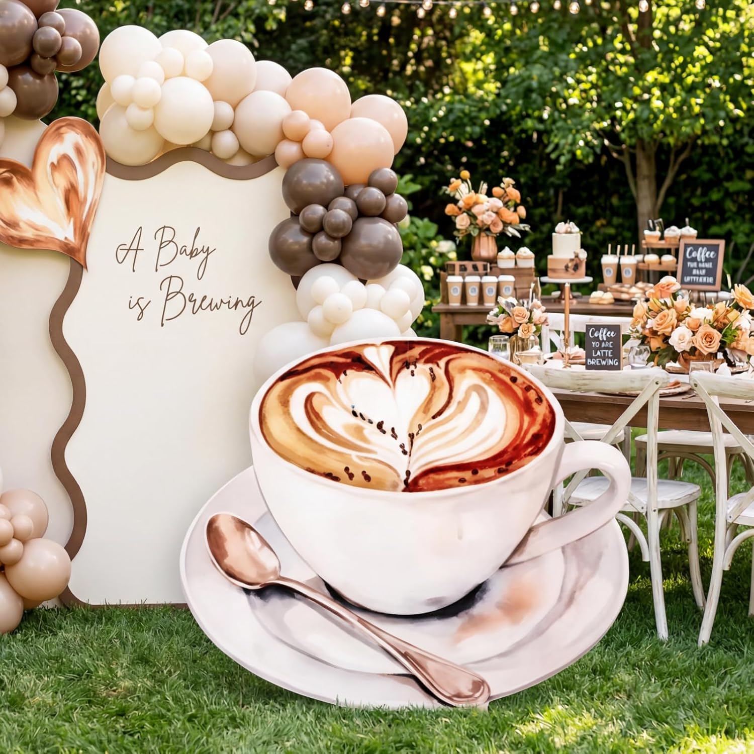 3ft Love is Brewing Bridal Shower Decorations Coffee Themed Party Decorations Coffee Cup Cardboard Cutout Photo Props Standup Backdrops for Gender Reveal Newborn Birthday Party Supplies