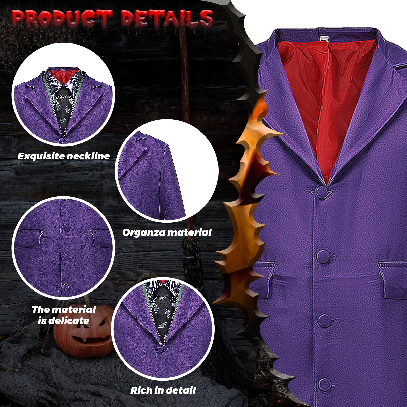 nezababy Knight Costume Kids Clown Costume Knight Cosplay Outfits Adult Purple Coat Shirt Vest Full Suits Halloween Accessories - Image 4