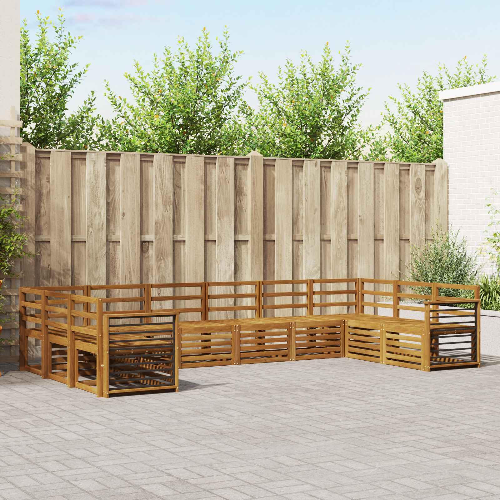 Gartenmöbelset 10-teilig aus massivem Akazienholz wetterfestes Outdoor-Möbelgarnitur für Terrasse Balkon Garten Essgruppe Sitzgruppe mit Tisch Stühlen und Sofas