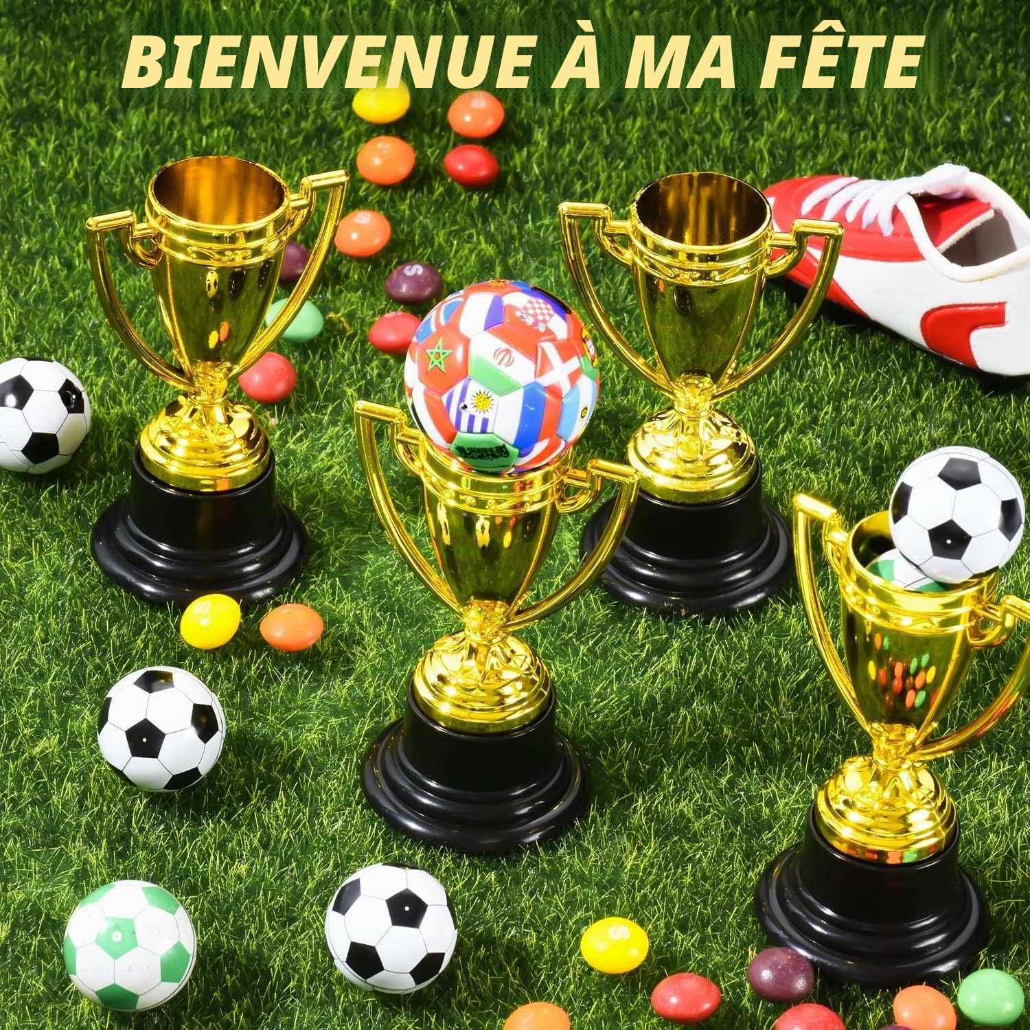 Mini trophées et médailles en vrac pour enfants – Lot de tasses et médailles de sport en plastique léger pour tournoi, récompenses en classe, course amusante, cadeaux de fête, football