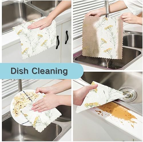 Miniatura 2 de Beige Floral Contemporary Soft Decor Dish Clothes for Washing Dishes Quick Dry 6 Pack Cooking Towels for Bathroom Oven