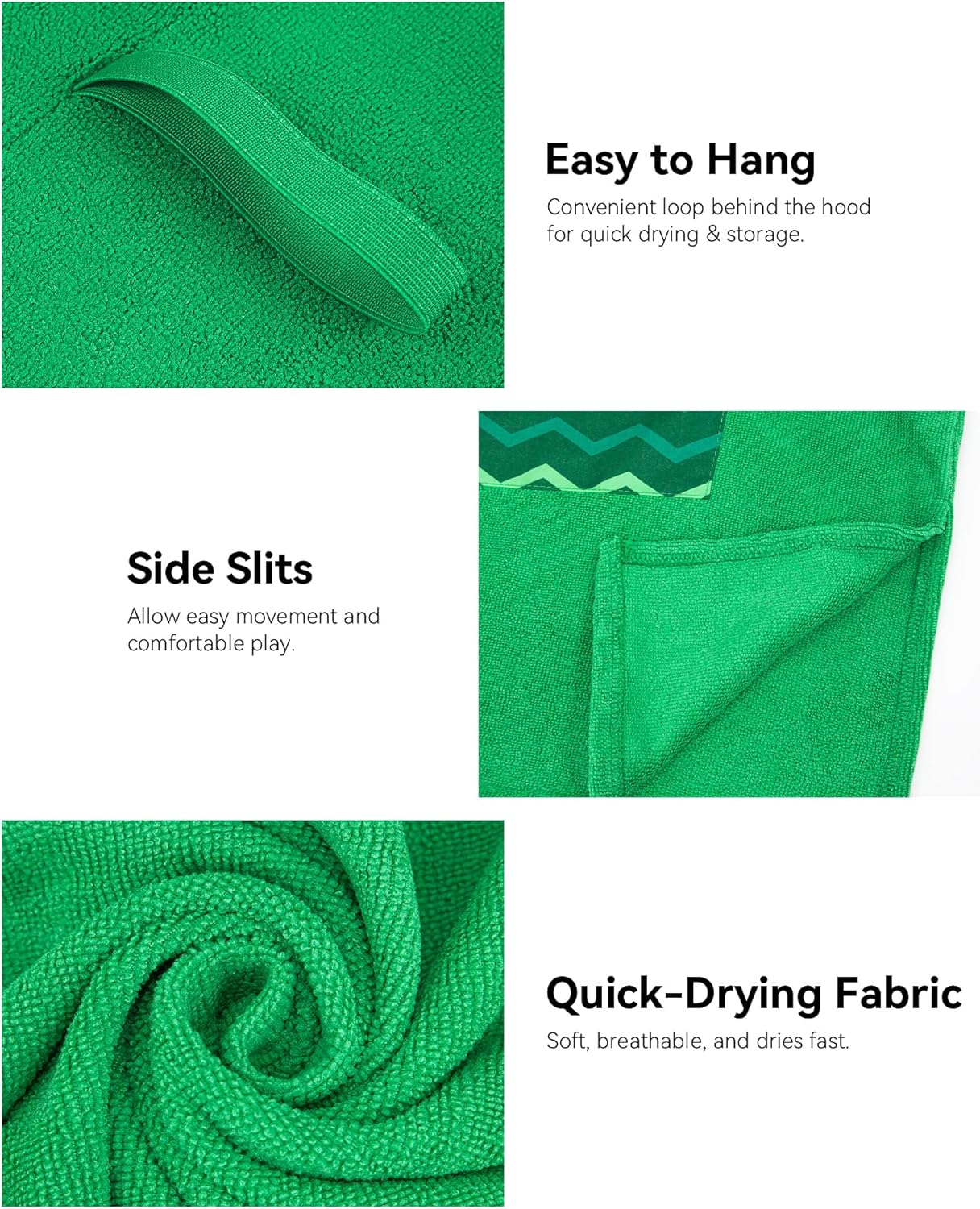 MissShorthair Towel Poncho for Kids, Hooded Beach Towel for Girl&Boy, Surf Poncho Swim Changing Robe Microfiber Bath Towel 7-10 Years Green