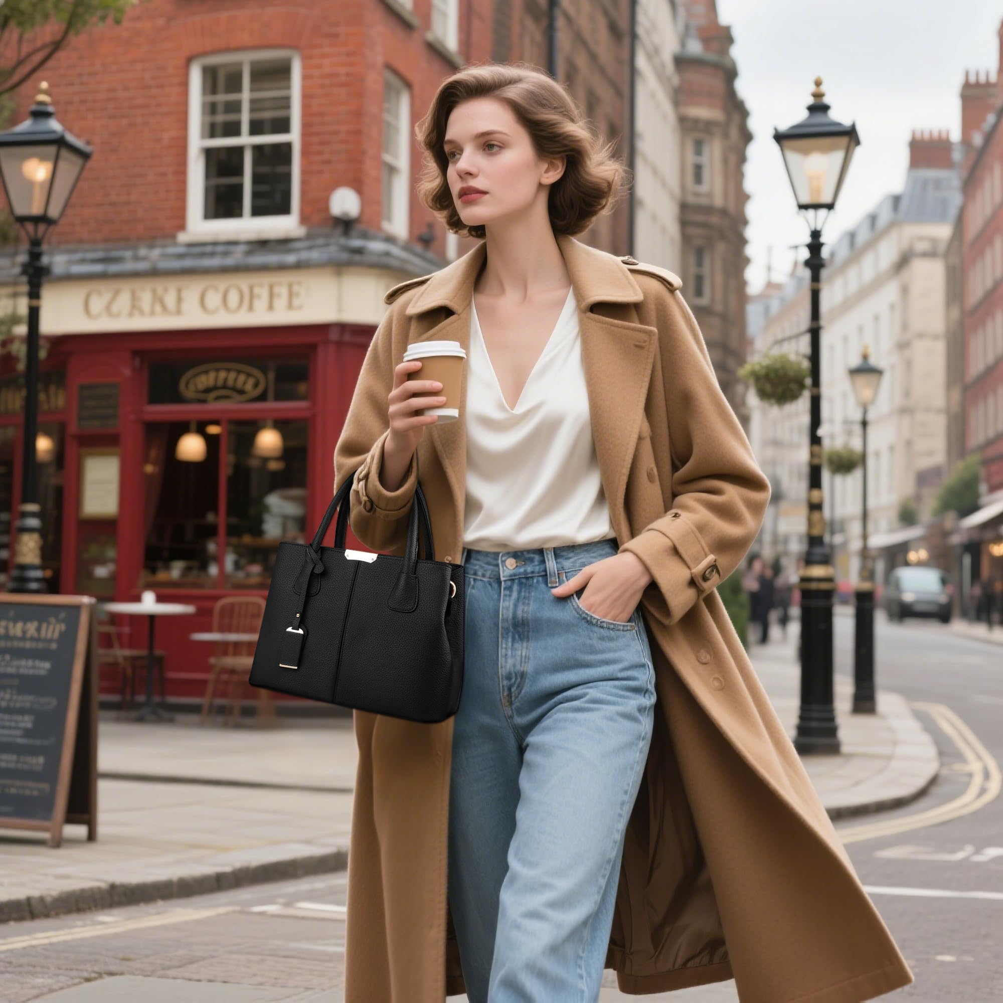 Donna Borsa a Mano Grande Capacità Tracolla Elegante Messenger in PU Pelle, Ornamenti di Moda Tote Comodo Nero