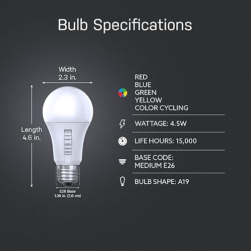 Miniatura 4 de Feit Electric Bombilla LED que cambia de color, A19 con una bombilla de base media E26, equivalente a 60 W, vida útil de 15 años (paquete de 2)