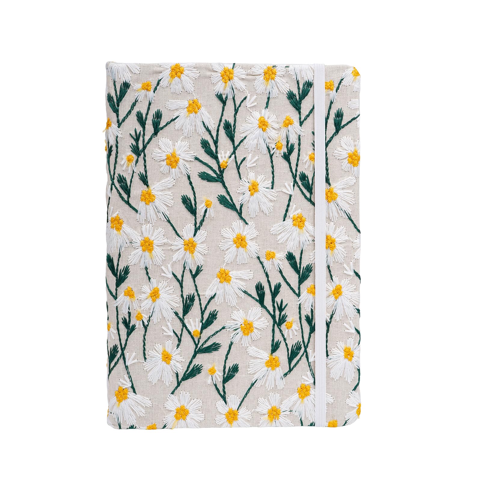 CZXCV Floral Journal A5, Embroidered Lined Notebook, White Daisy Flowers