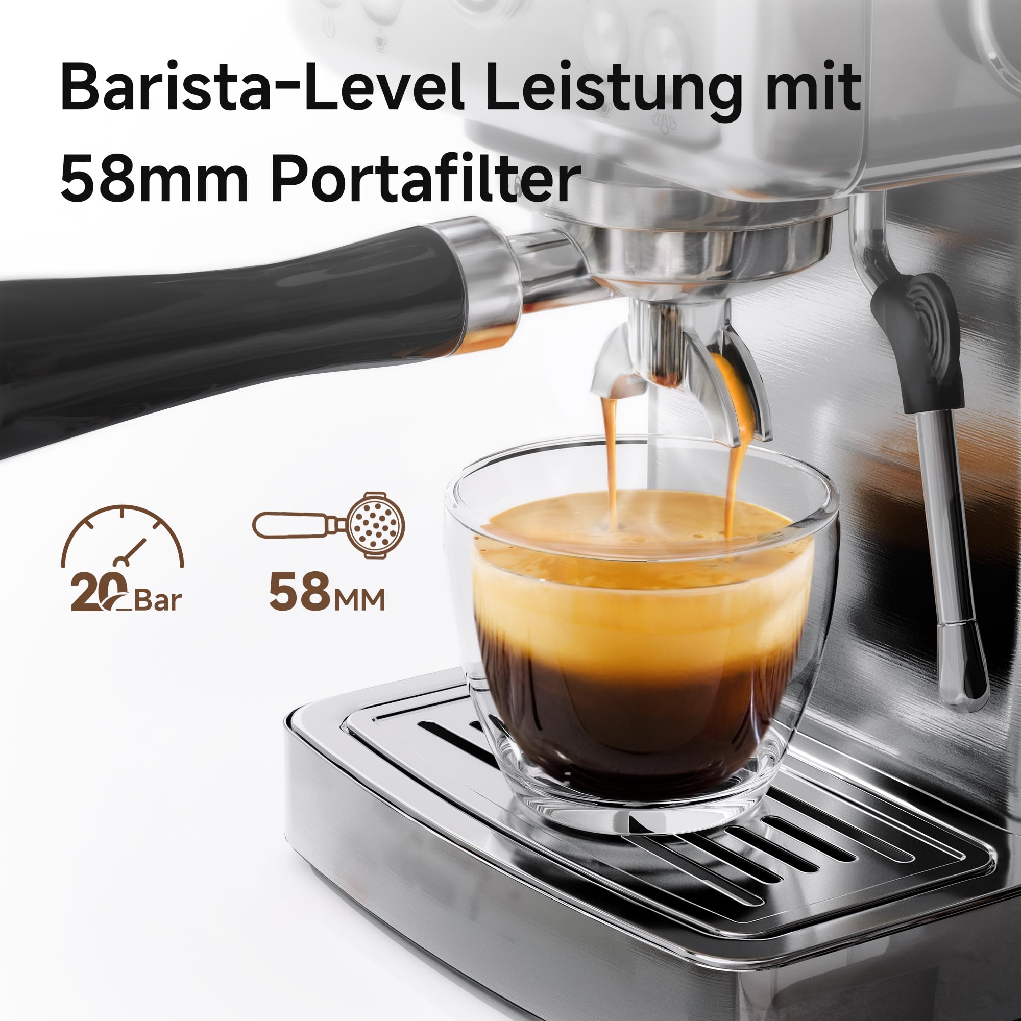 HIBREW Programmierbare Espressomaschine, H10A, 19-Bar-Extraktionsdruck, gebürsteter Edelstahl, einstellbare Temperatur und Tassenvolumen, Dampfrohr für Milchaufschäumer