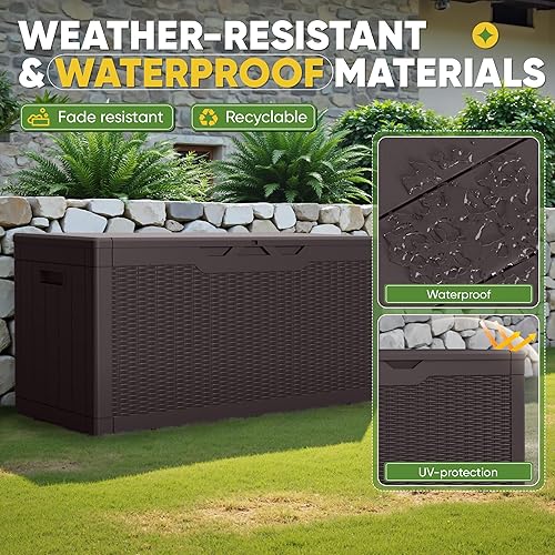 Vista 60 de Greesum Caja de resina de 31 galones para todo tipo de clima, cajas de almacenamiento al aire libre para muebles de patio, juguetes al aire libre