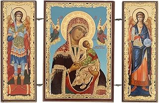 Orthodox Triptych Icon – Folding Wooden Byzantine Icon – Christian Religious Gift & Home Decor – Small Size 3.35" Tall (Our Lady of the Passion)