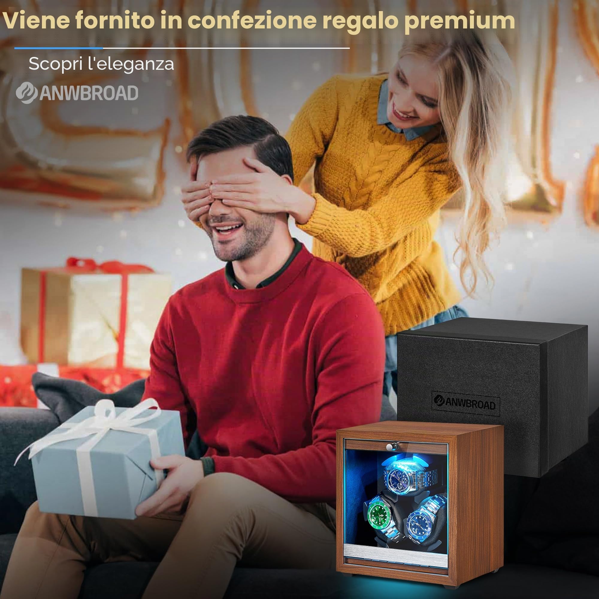 ANWBROAD Carica Orologi Automatici 3 Rotatori 4 Modalità di Rotazione USB Retroilluminazione a LED Motore Mabuchi super Silenzioso für Automatikuhren JWW013M