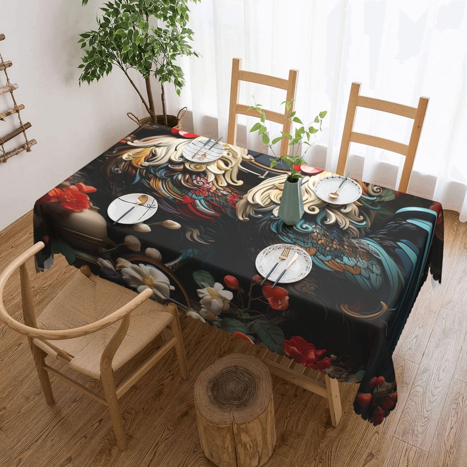 QLDETUPWLX Rectangle Table Cloth 137x183 cm Rooster and Chicken Tablecloths Wrinkle Free Table Cloth Washable Fabric Desktop Protection Decoration Tables Cover for Party Dining Indoor and Outdoor