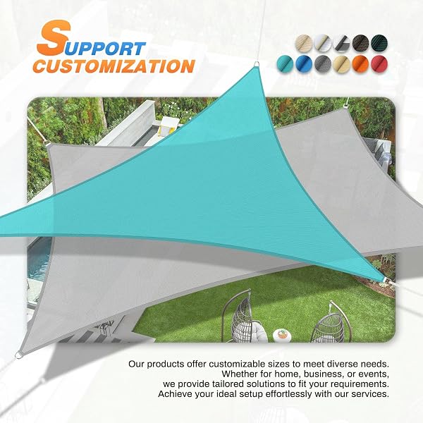 TANG 20' x 20' Sun Shade Sail Rectangle Outdoor Canopy UV Block Sunshades for Patio, Square Shade Cloth for Backyard Porch Deck Garden Pergola Cover, Gray - 5