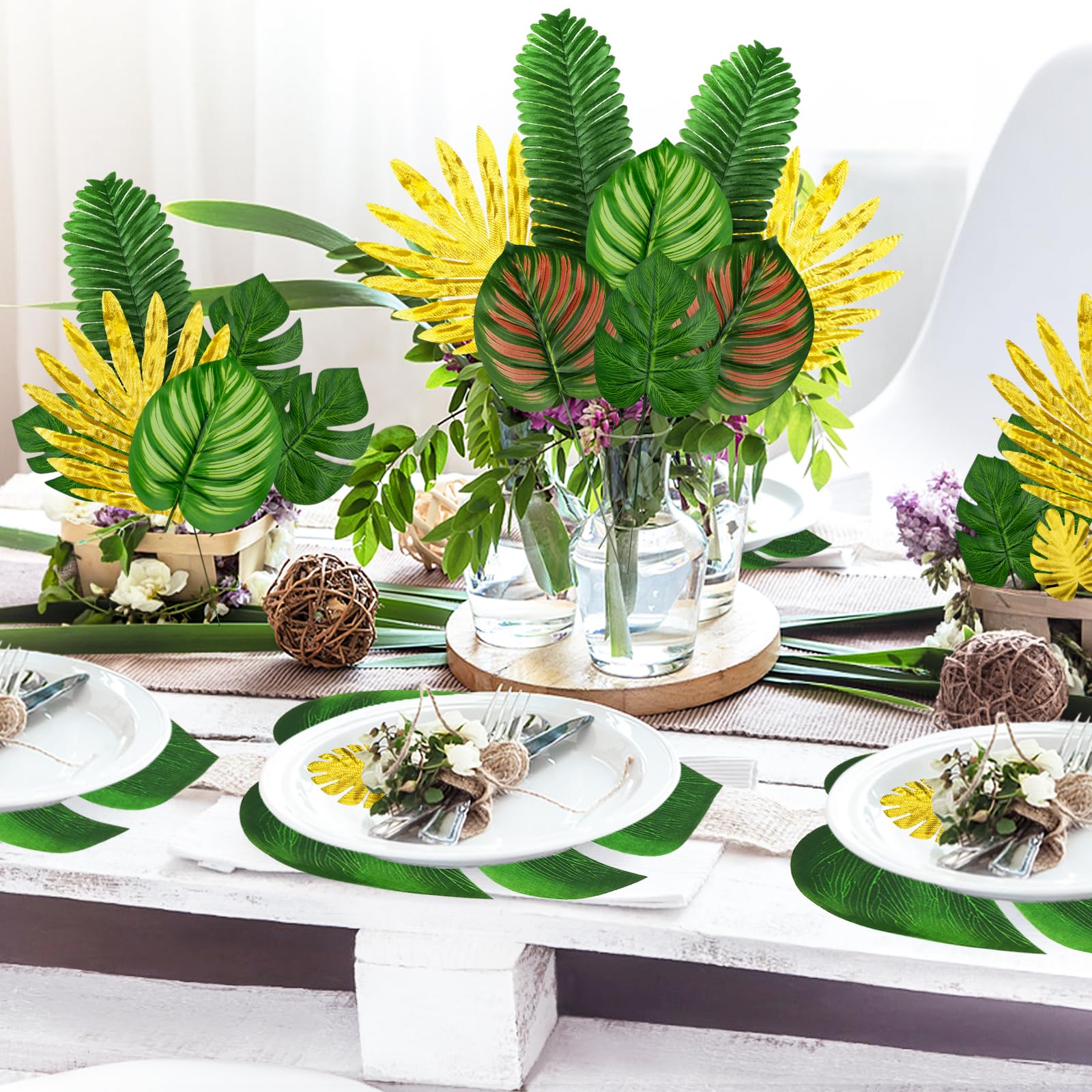 Safari Baby Shower Decorations 24 Piece Artificial Palm Leaves - Large Tropical  Decor For Hawaiian Luau \u0026 Jungle Party Decorations Artificial Palm Leaves  Tropical Party, image size:1600x1600